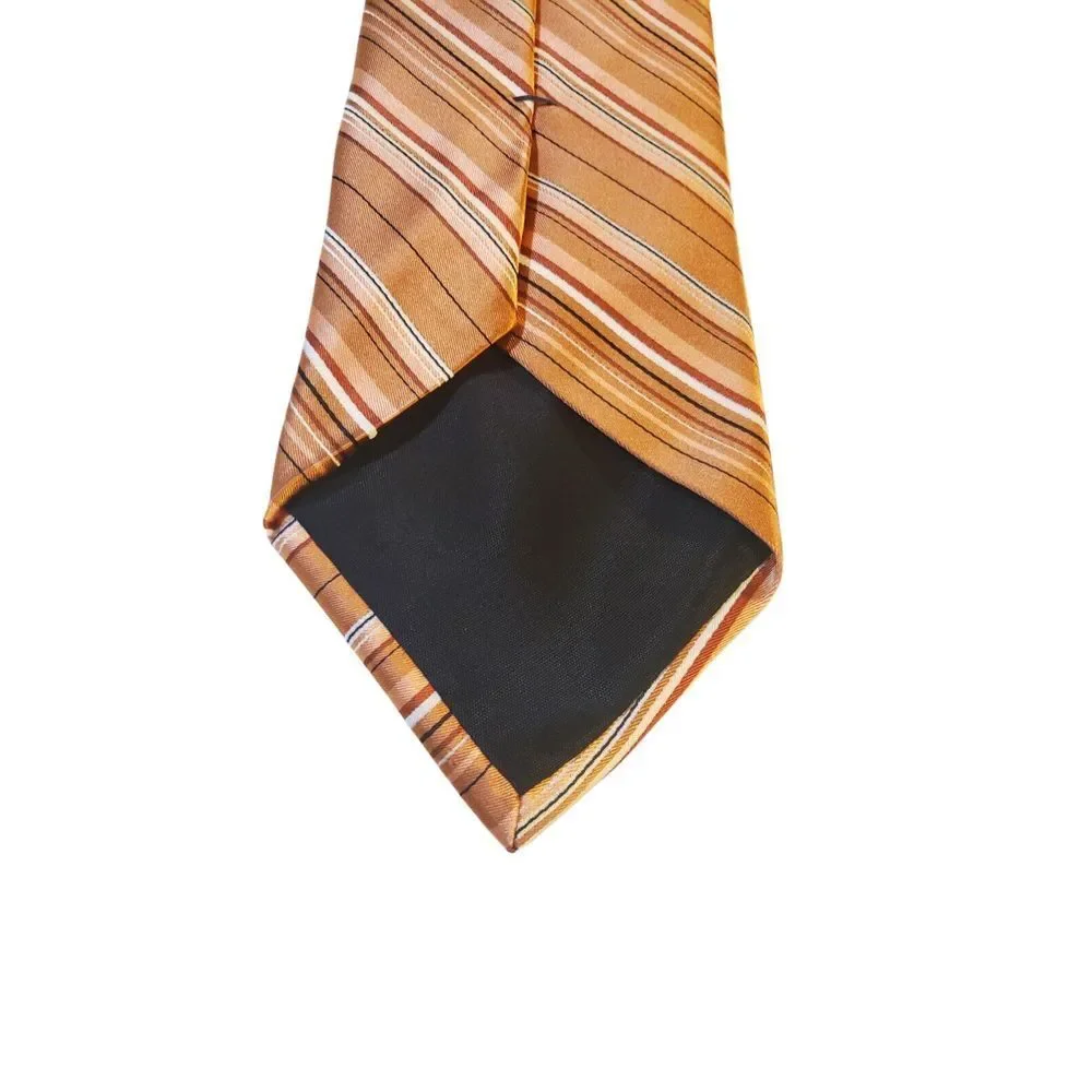 Croft &‎ Barrow Men's Repp Orange Striped 100% Silk Neck Tie Made in USA